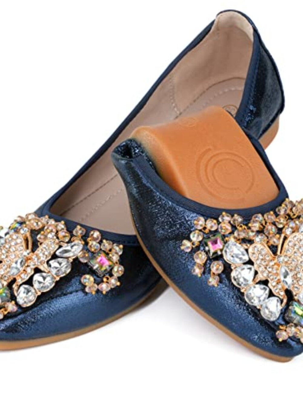 Women's Rhinestone Bow Ballet Flats Comfortable Foldable Slip On Wedding Dress